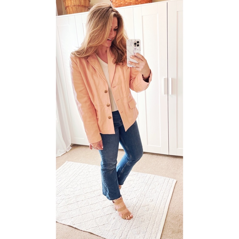 Terry Lewis Classic Luxuries Pink Leather Blazer Coat Jacket with Buttons 🤍💓🤍 - Picture 2 of 10